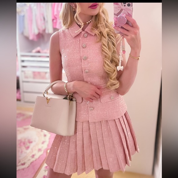 Self Portrait Pink Boucle Tailored Mini Dress US 4 - Picture 5 of 15